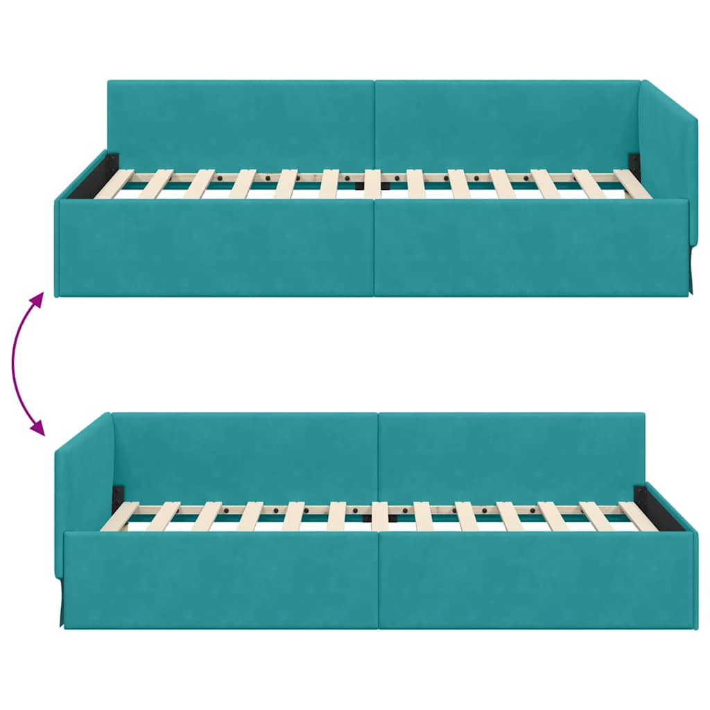 Corner Bed Frame Other with Headboard Turquoise 90 x 190 cm