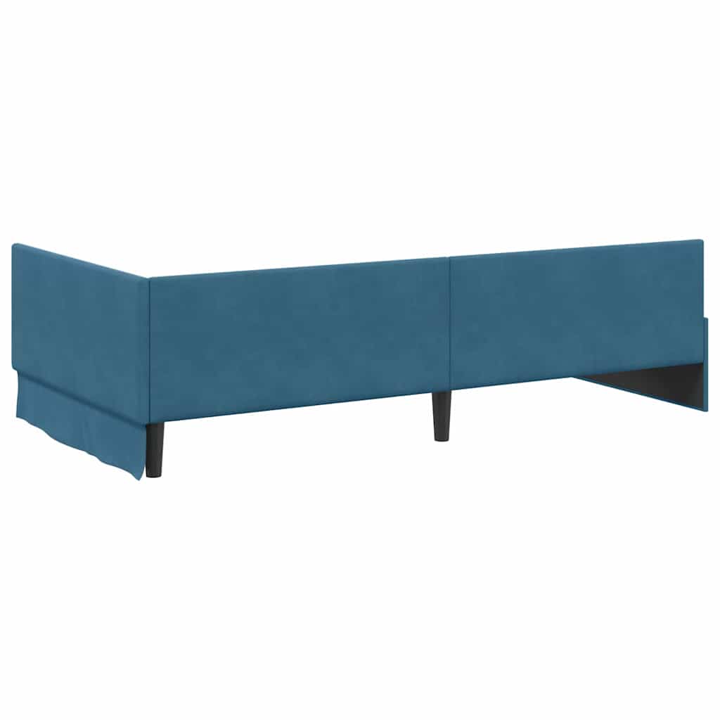 Corner Bed Frame Blue 90 x 200 cm Velvet and Engineered wood