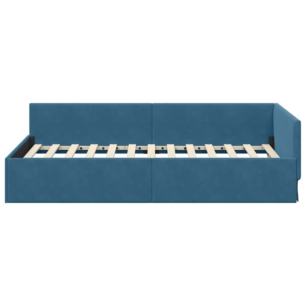Corner Bed Frame Blue 90 x 200 cm Velvet and Engineered wood