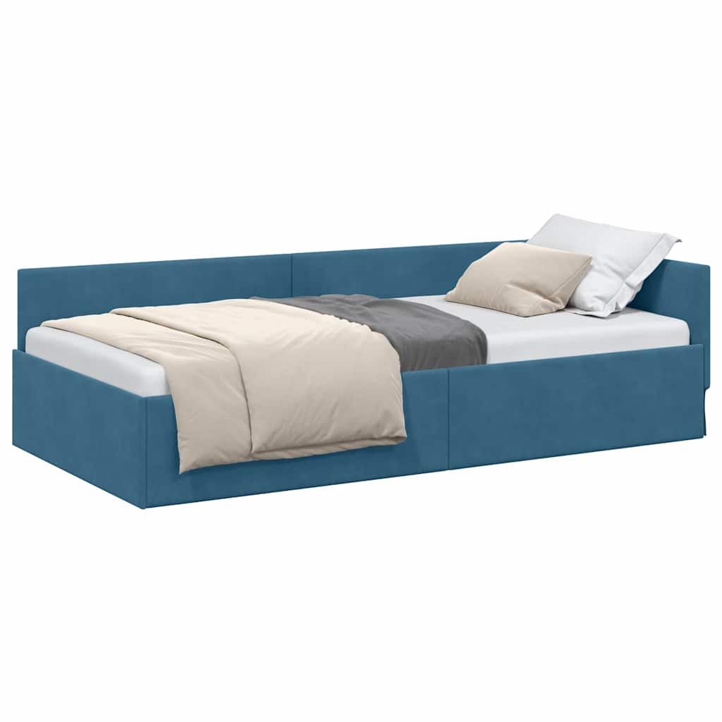 Corner Bed Frame Blue 90 x 200 cm Velvet and Engineered wood