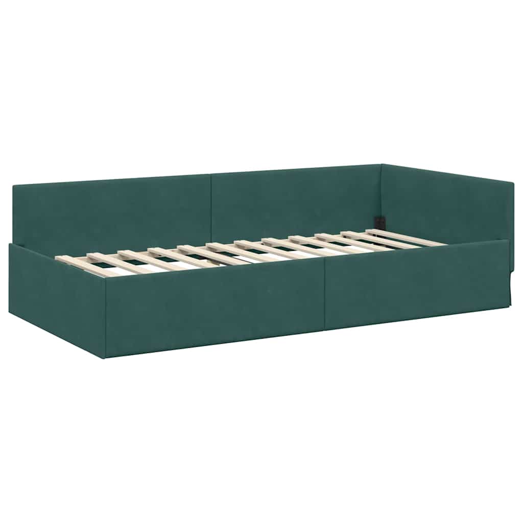 Corner Bed Frame Other with Headboard Dark green 90 x 200 cm