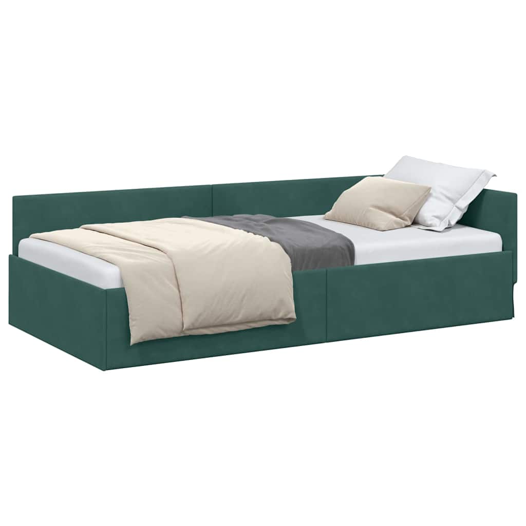 Corner Bed Frame Other with Headboard Dark green 90 x 200 cm