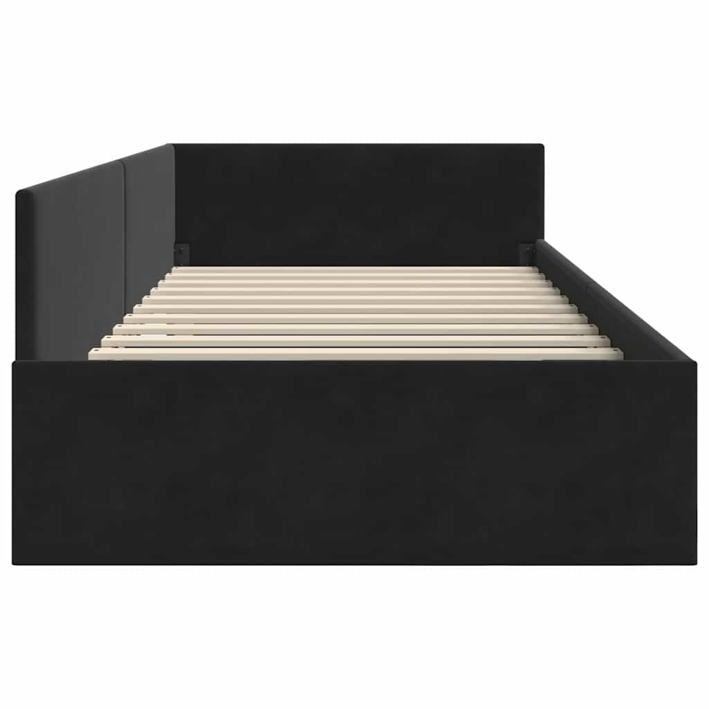 Corner Bed Frame Black 90 x 200 cm Velvet and Engineered wood