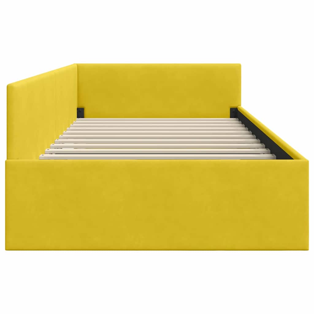Corner Bed Frame Yellow 90 x 200 cm Velvet and Engineered wood