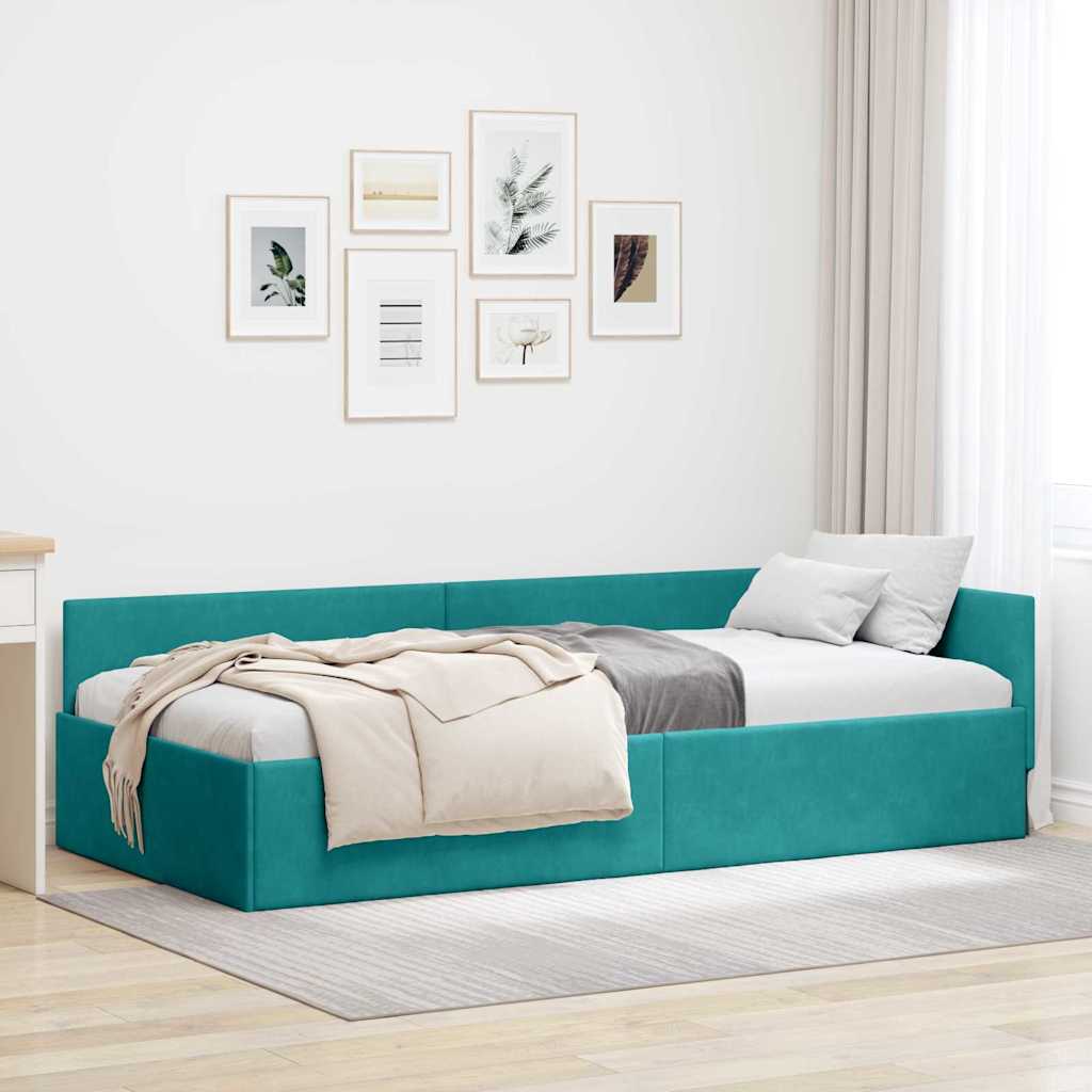 Corner Bed Frame Other with Headboard Turquoise 90 x 200 cm