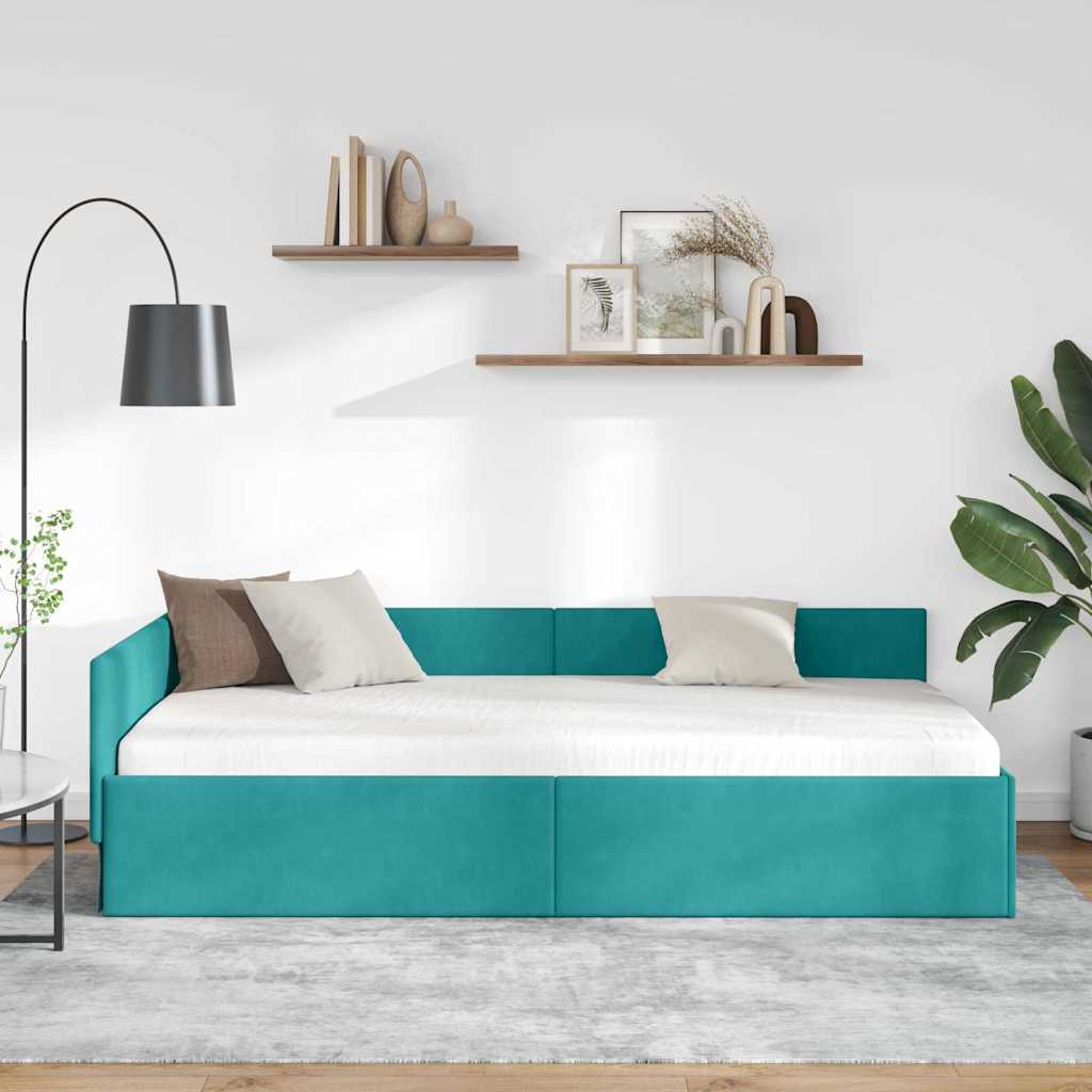 Corner Bed Frame Other with Headboard Turquoise 90 x 200 cm