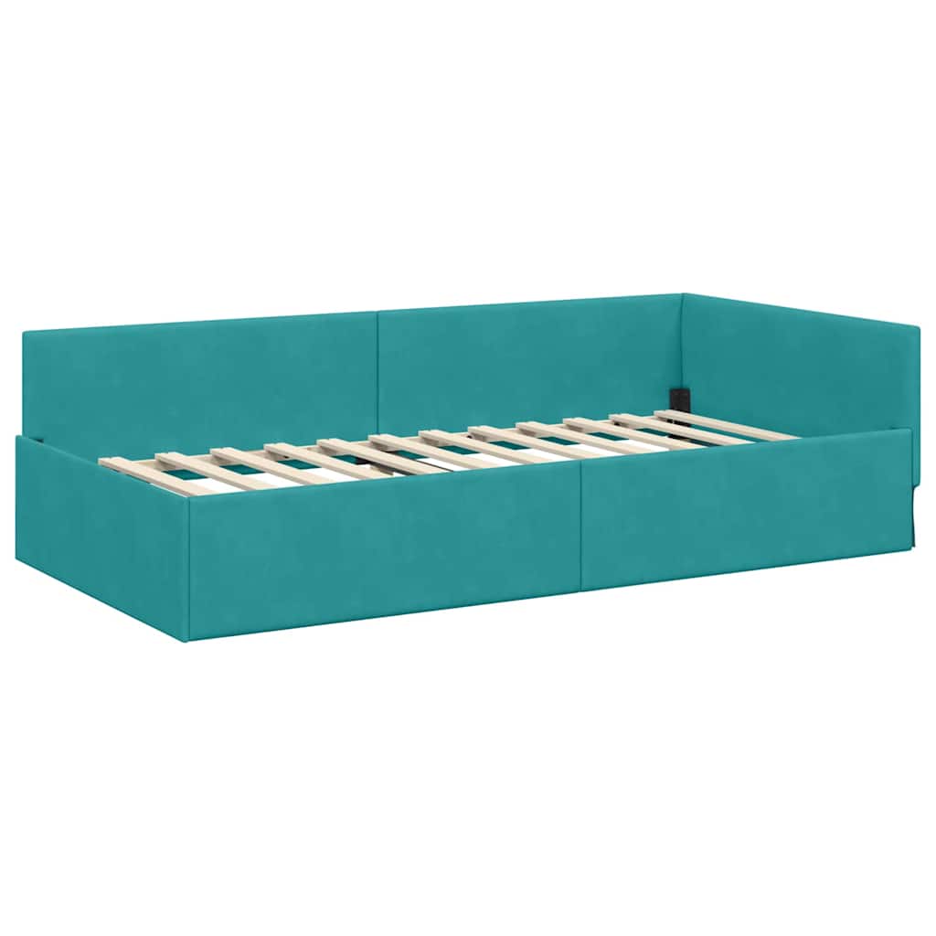 Corner Bed Frame Other with Headboard Turquoise 90 x 200 cm