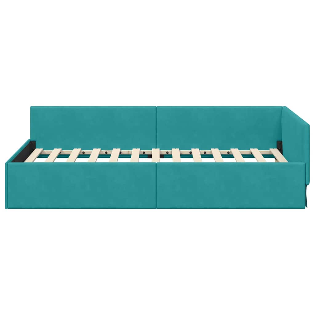 Corner Bed Frame Other with Headboard Turquoise 90 x 200 cm