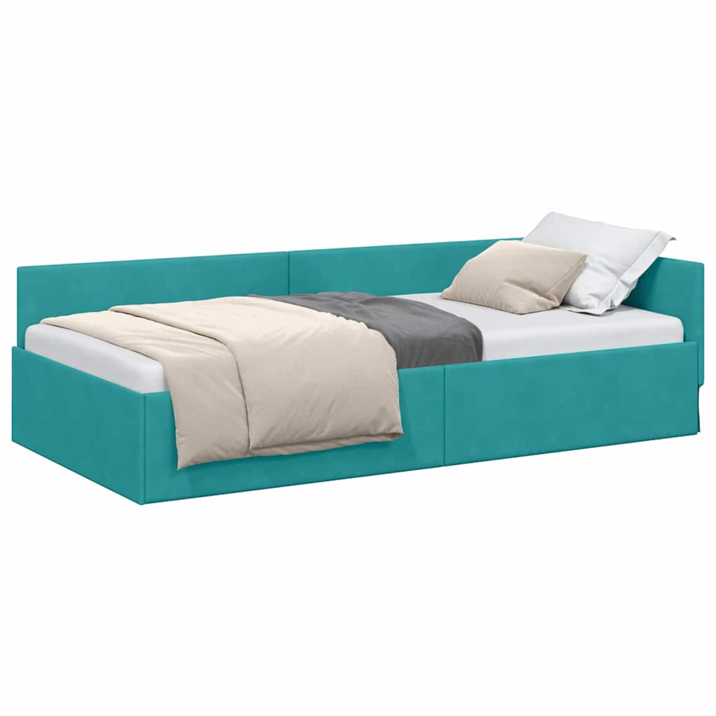 Corner Bed Frame Other with Headboard Turquoise 90 x 200 cm