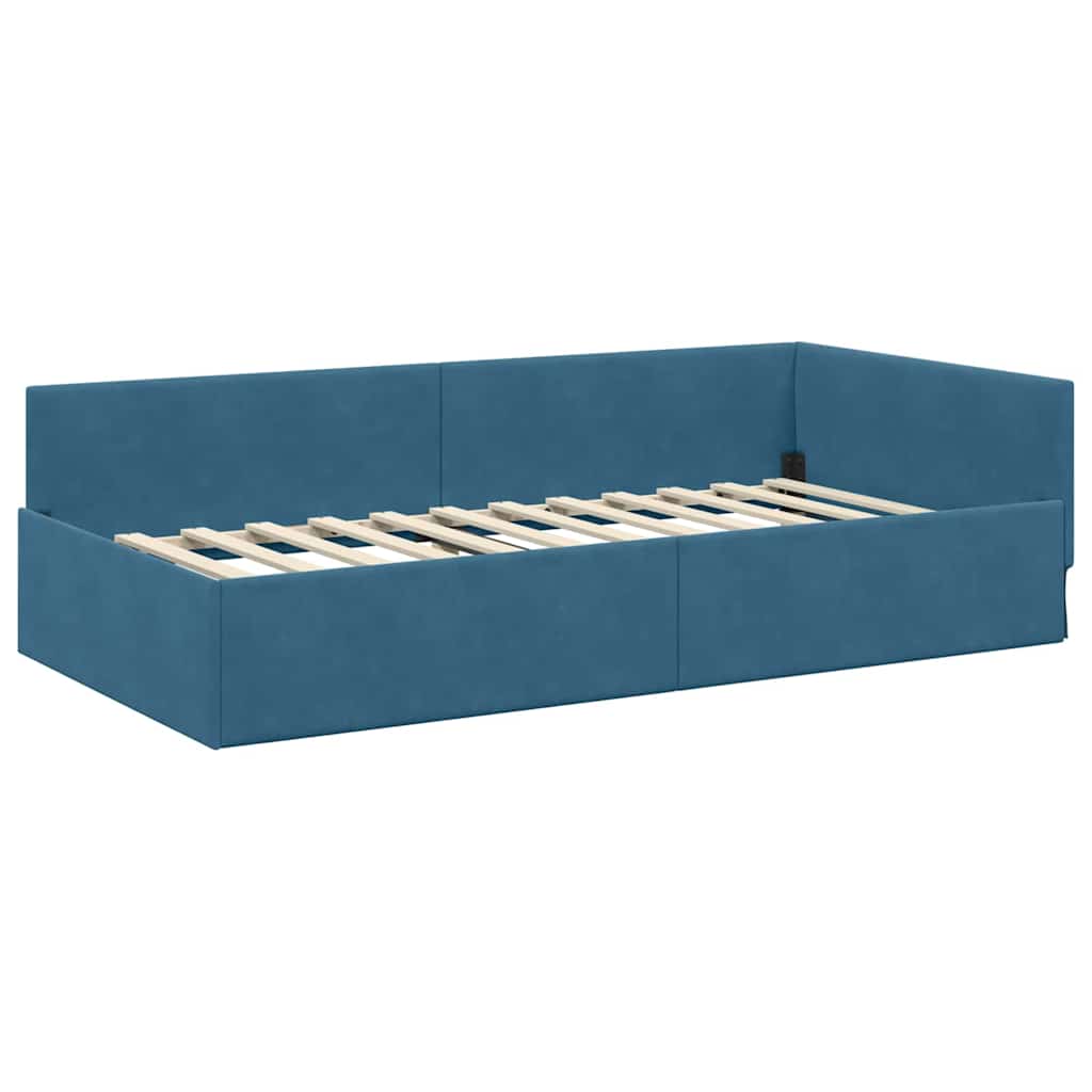 Corner Bed Frame Blue 100 x 200 cm Velvet and Engineered wood