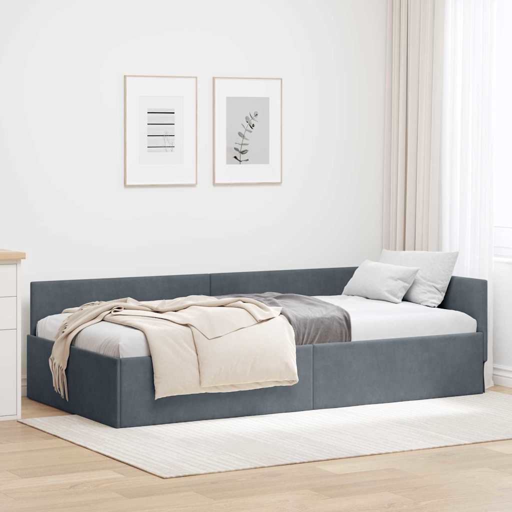 Corner Bed Frame Other with Headboard Dark grey 100 x 200 cm