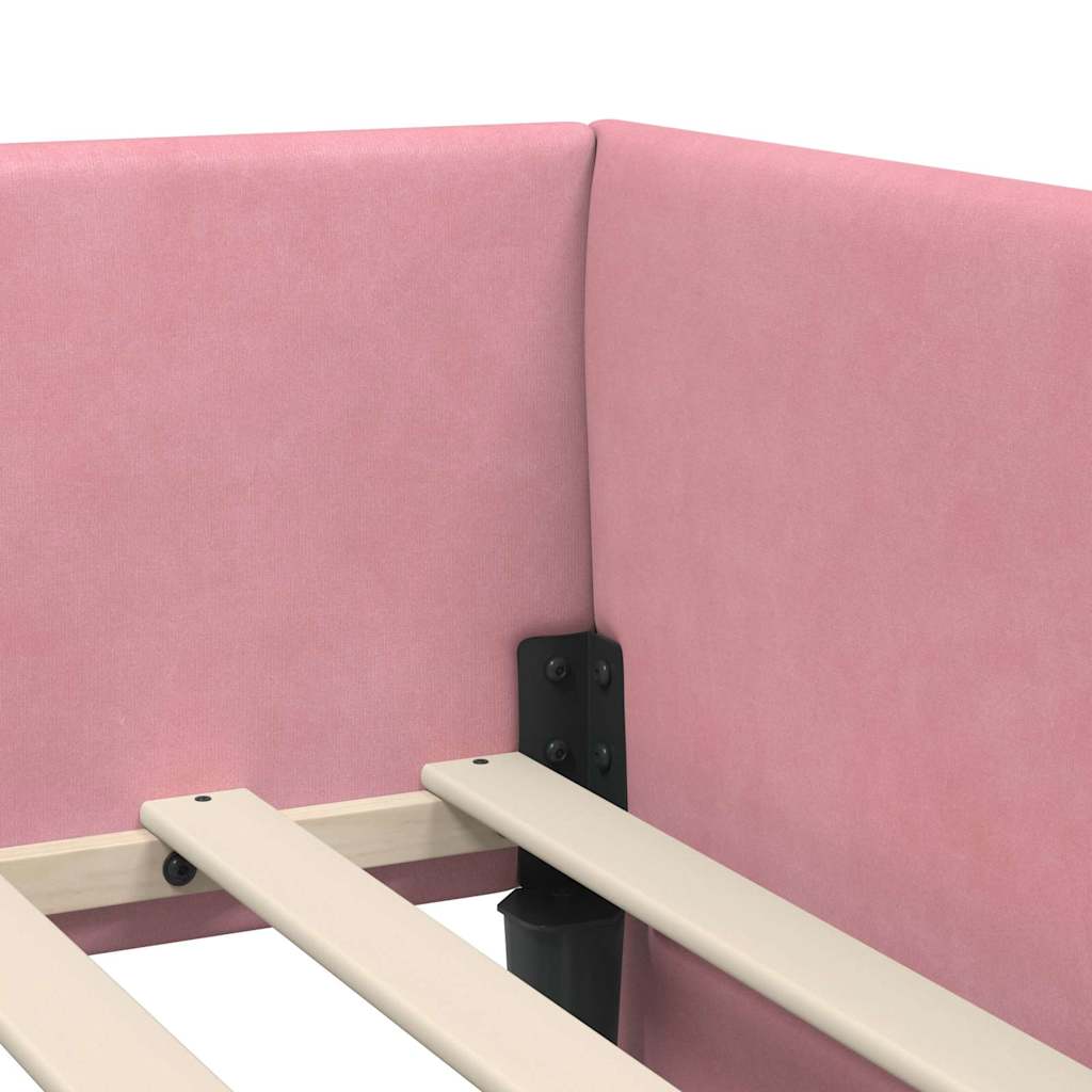 Corner Bed Frame Pink 100 x 200 cm Velvet and Engineered wood