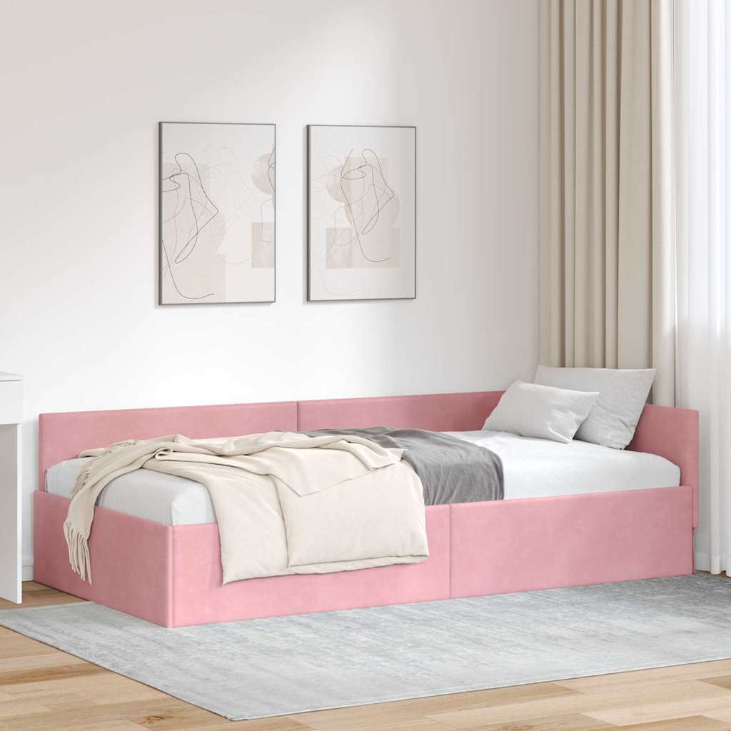 Corner Bed Frame Pink 100 x 200 cm Velvet and Engineered wood