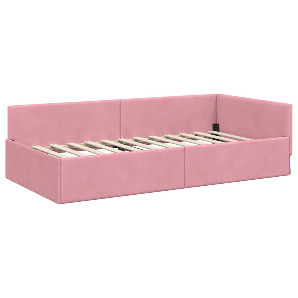 Corner Bed Frame Pink 100 x 200 cm Velvet and Engineered wood