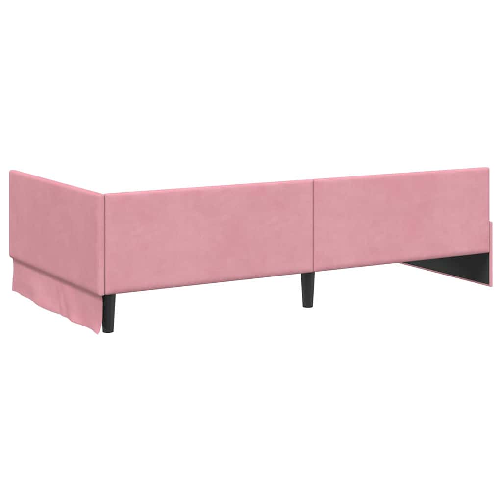 Corner Bed Frame Pink 100 x 200 cm Velvet and Engineered wood