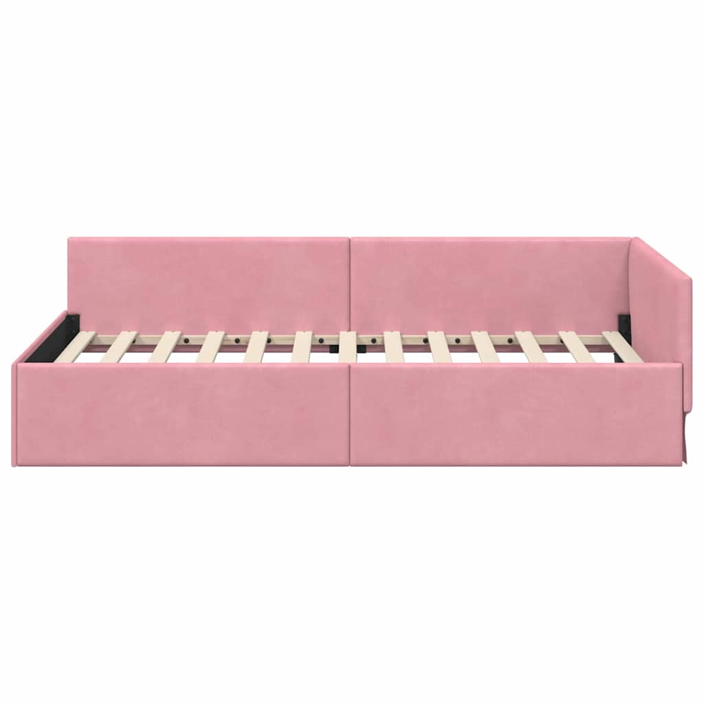 Corner Bed Frame Pink 100 x 200 cm Velvet and Engineered wood