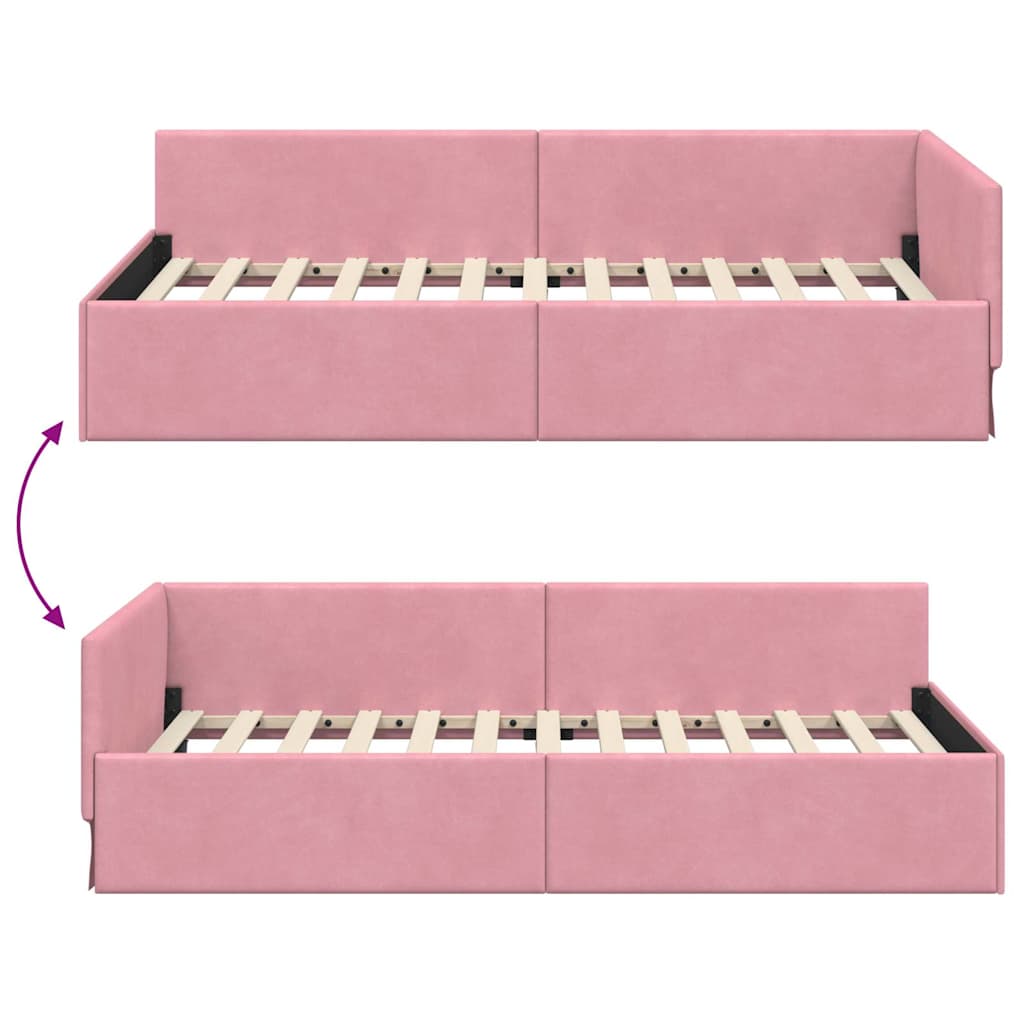 Corner Bed Frame Pink 100 x 200 cm Velvet and Engineered wood