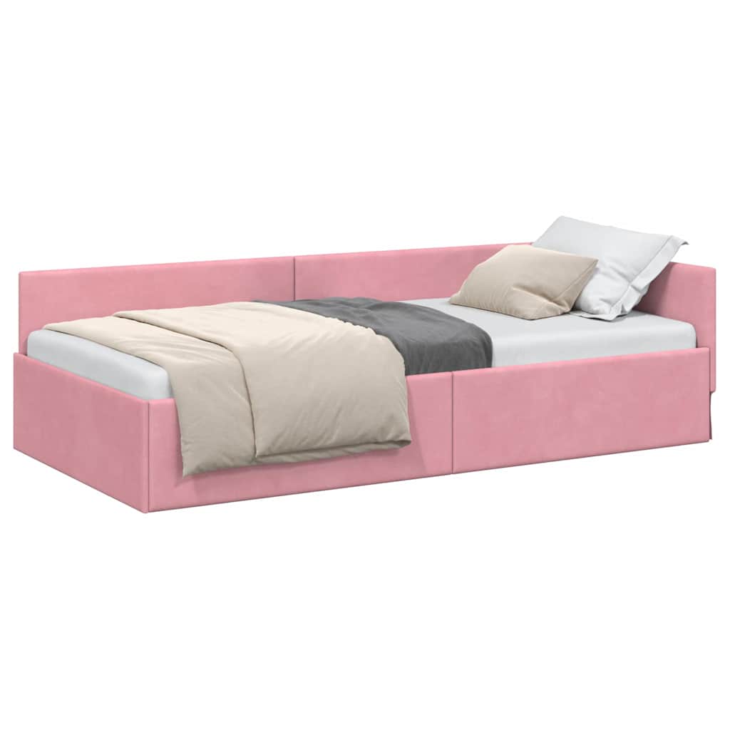 Corner Bed Frame Pink 100 x 200 cm Velvet and Engineered wood