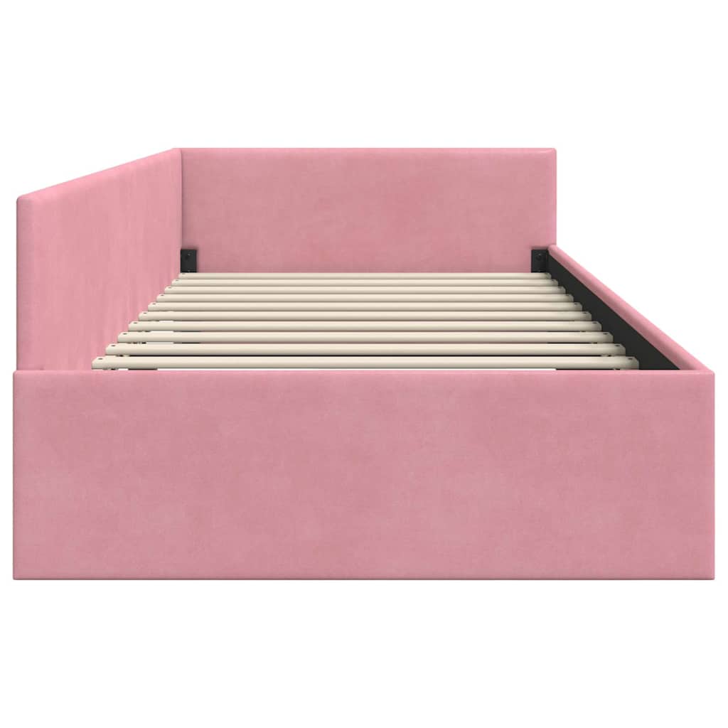 Corner Bed Frame Pink 100 x 200 cm Velvet and Engineered wood