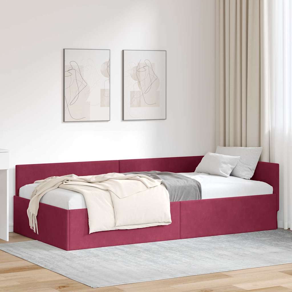 Corner Bed Frame Other with Headboard Wine red 100 x 200 cm