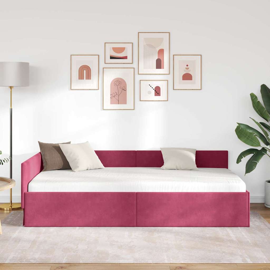Corner Bed Frame Other with Headboard Wine red 100 x 200 cm