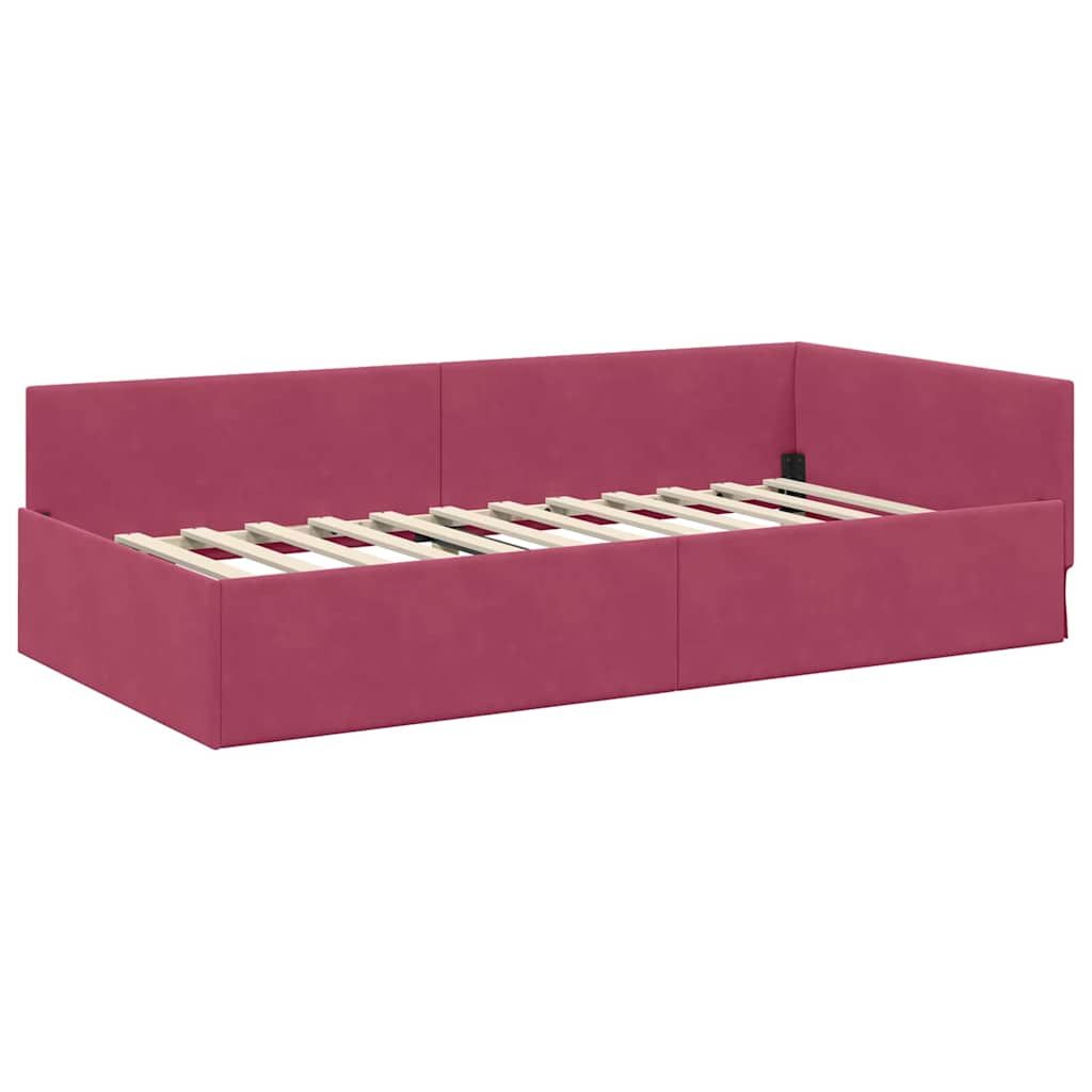 Corner Bed Frame Other with Headboard Wine red 100 x 200 cm