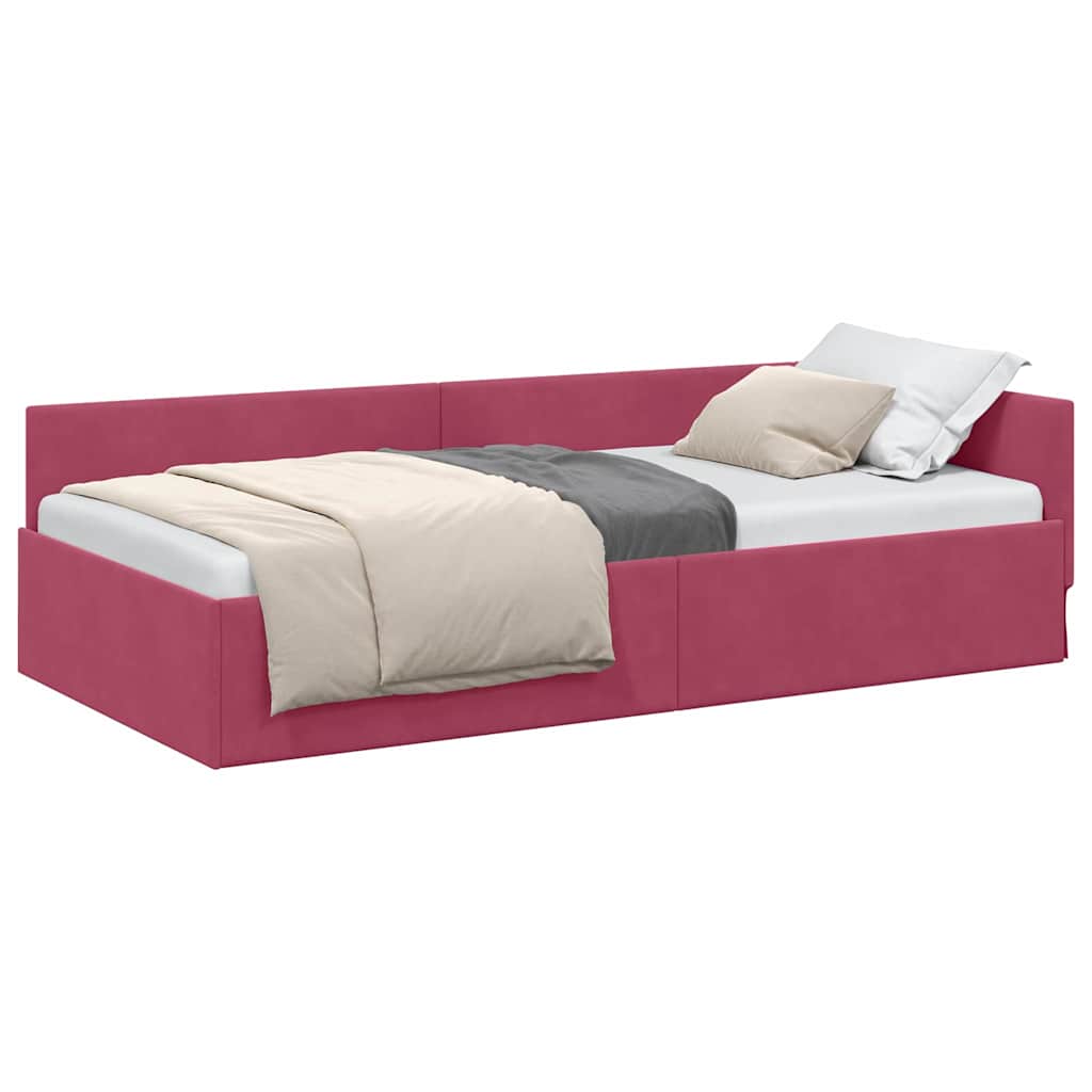 Corner Bed Frame Other with Headboard Wine red 100 x 200 cm