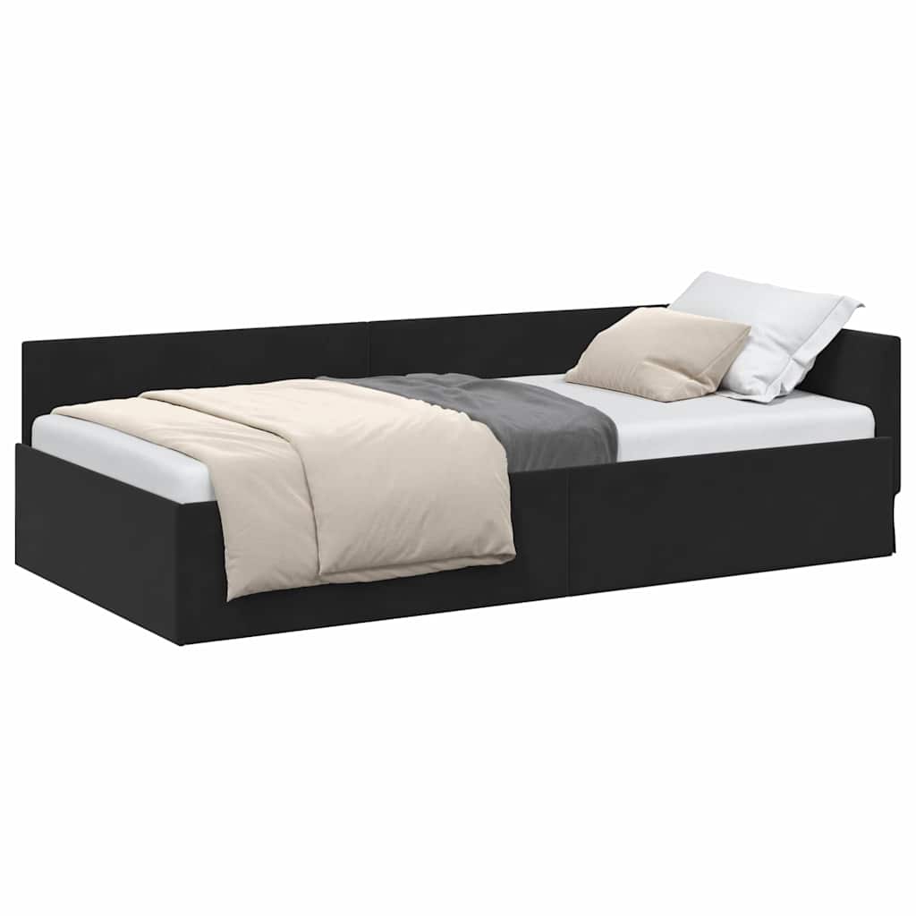 Corner Bed Frame Black 100 x 200 cm Velvet and Engineered wood