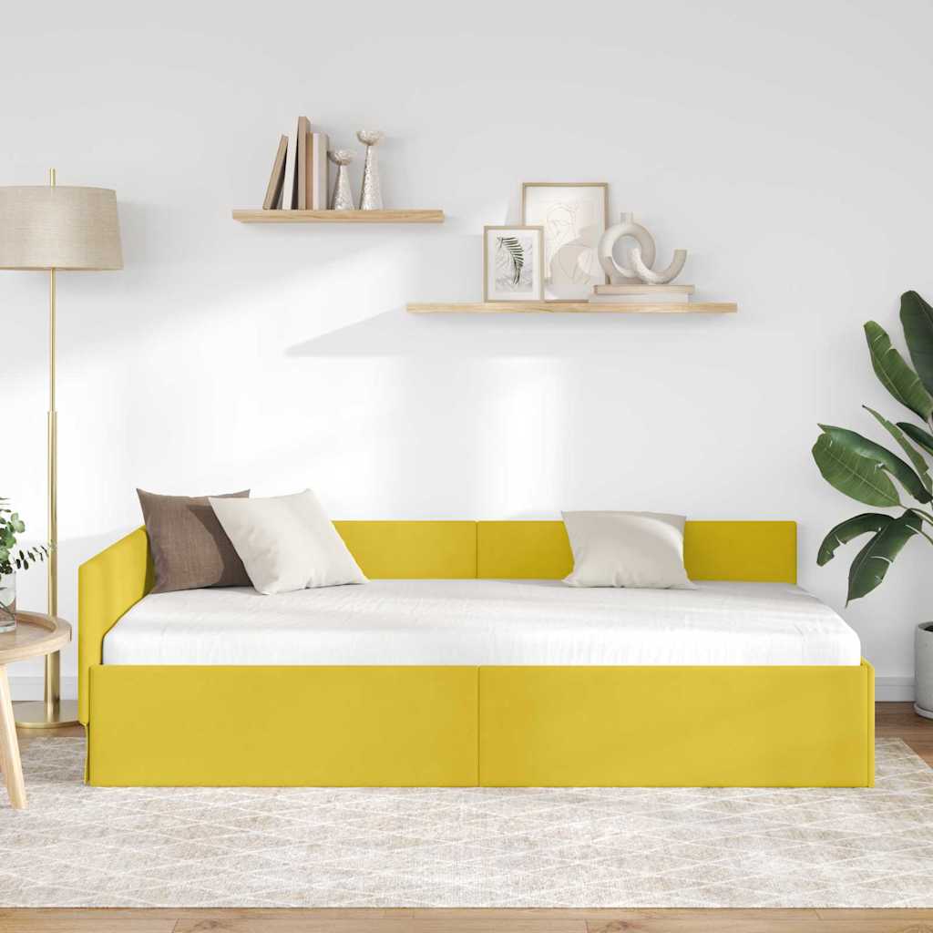 Corner Bed Frame Yellow 100 x 200 cm Velvet and Engineered wood