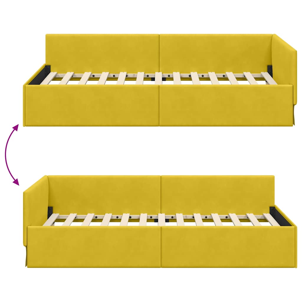 Corner Bed Frame Yellow 100 x 200 cm Velvet and Engineered wood