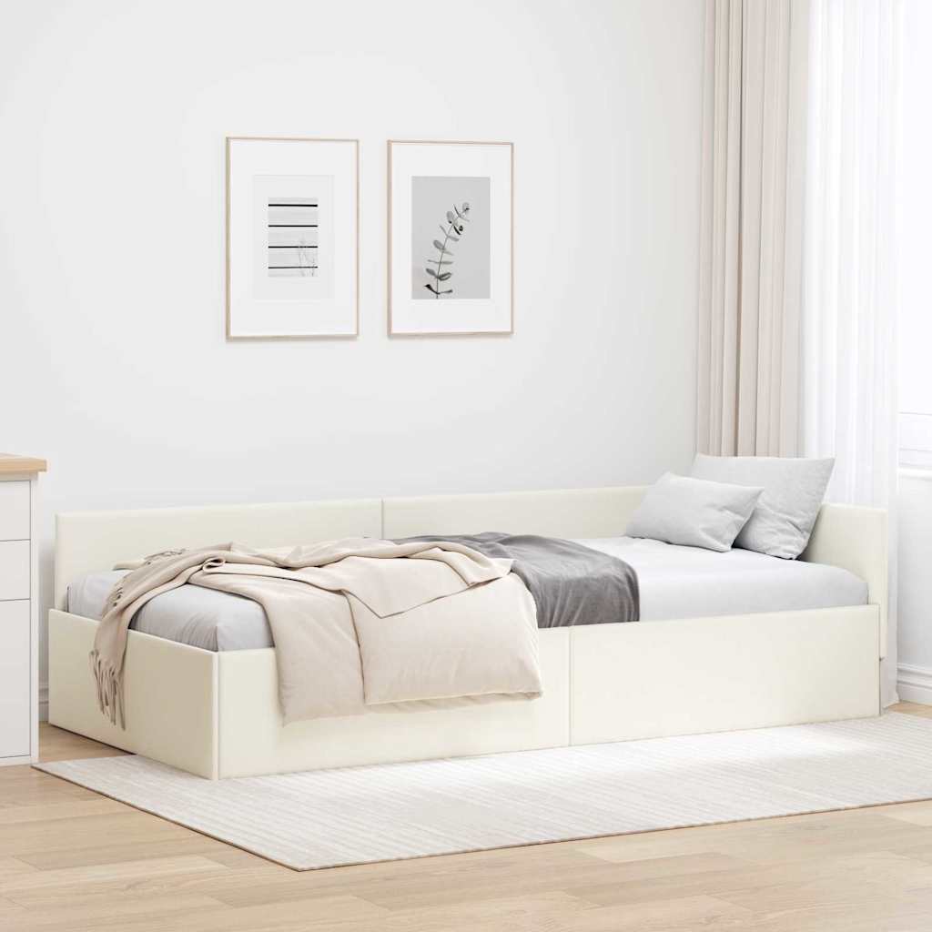 Corner Bed Frame Cream 100 x 200 cm Velvet and Engineered wood