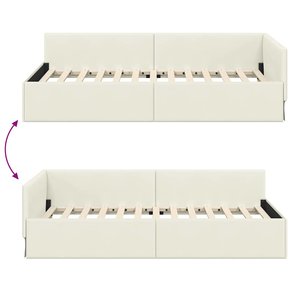 Corner Bed Frame Cream 100 x 200 cm Velvet and Engineered wood