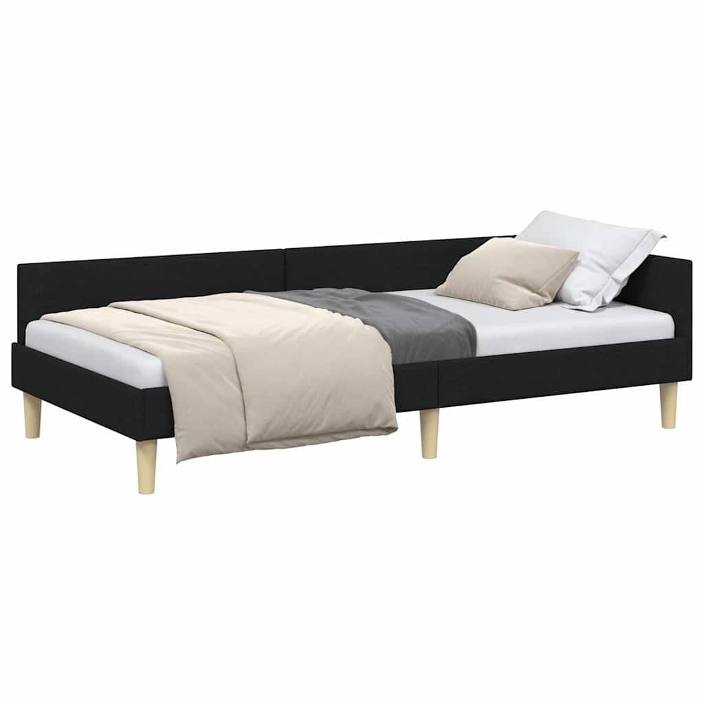 Corner Bed Frame with Headboard Black 80 x 200 cm Fabric