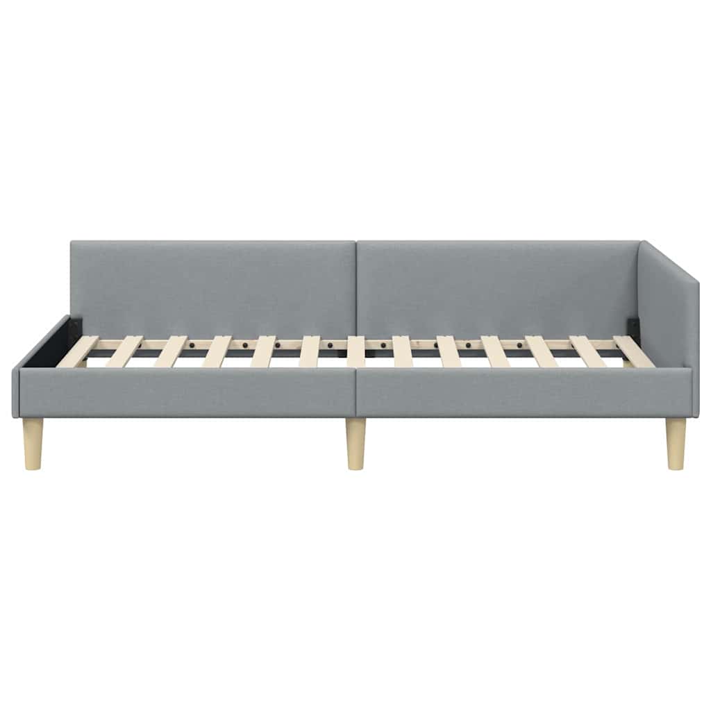 Corner Bed Frame with Headboard Light Grey 90 x 190 cm Fabric