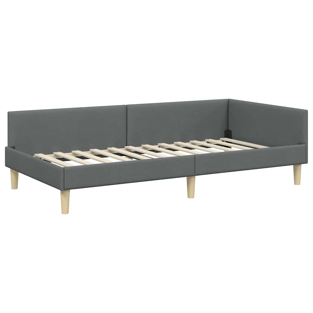 Corner Bed Frame with Headboard Dark Grey 90 x 190 cm Fabric