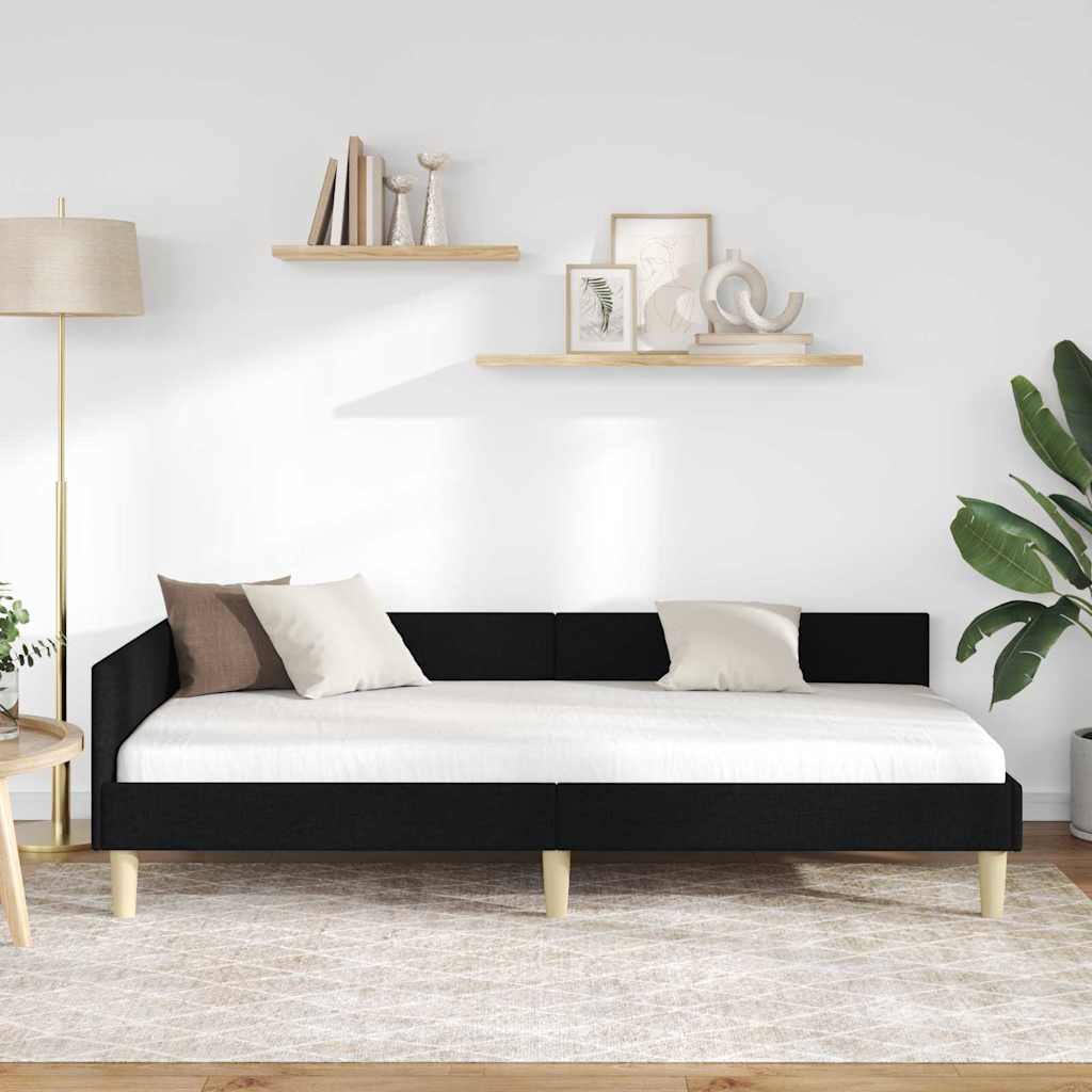 Corner Bed Frame with Headboard Black 90 x 190 cm Fabric