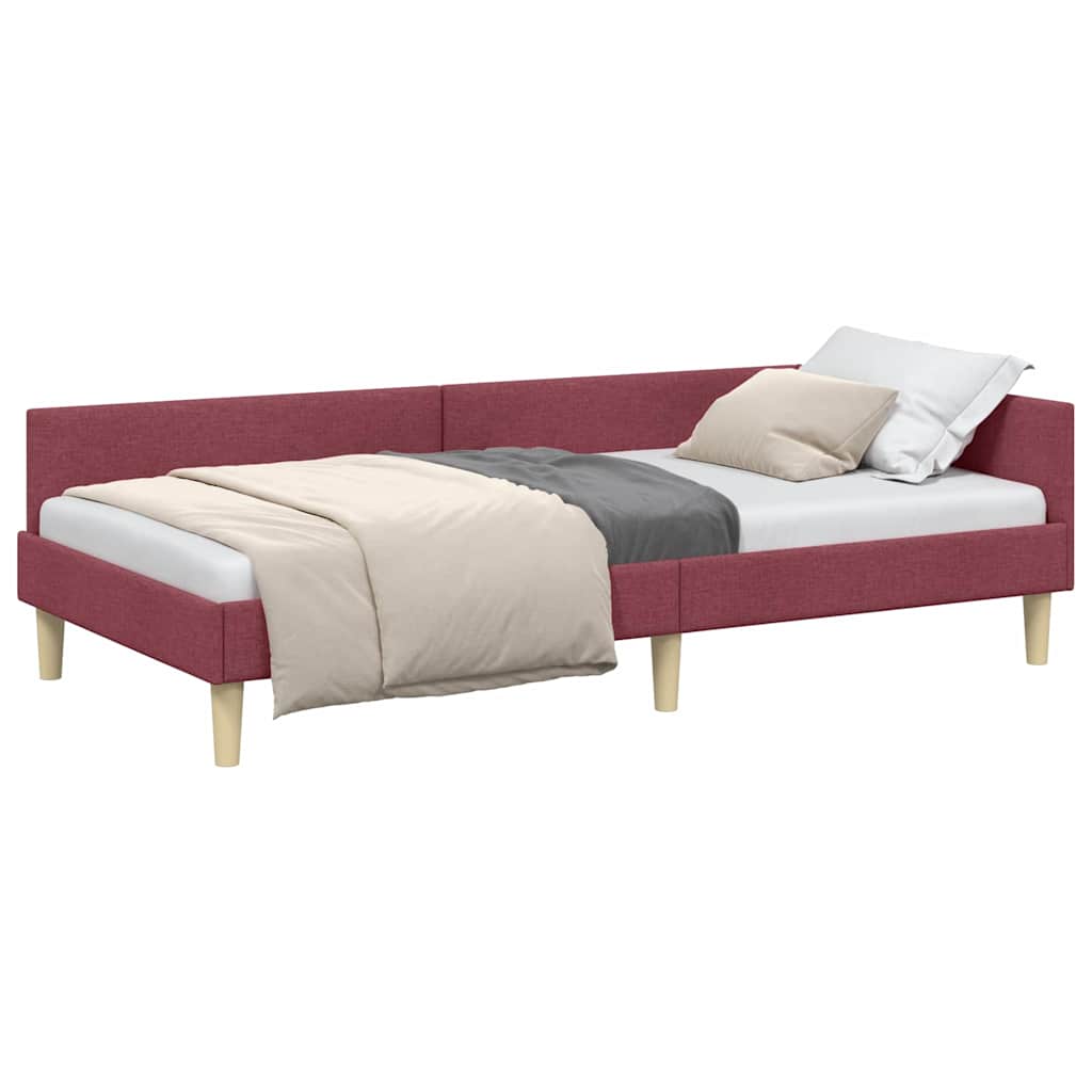 Corner Bed Frame with Headboard Wine Red 90 x 190 cm Fabric