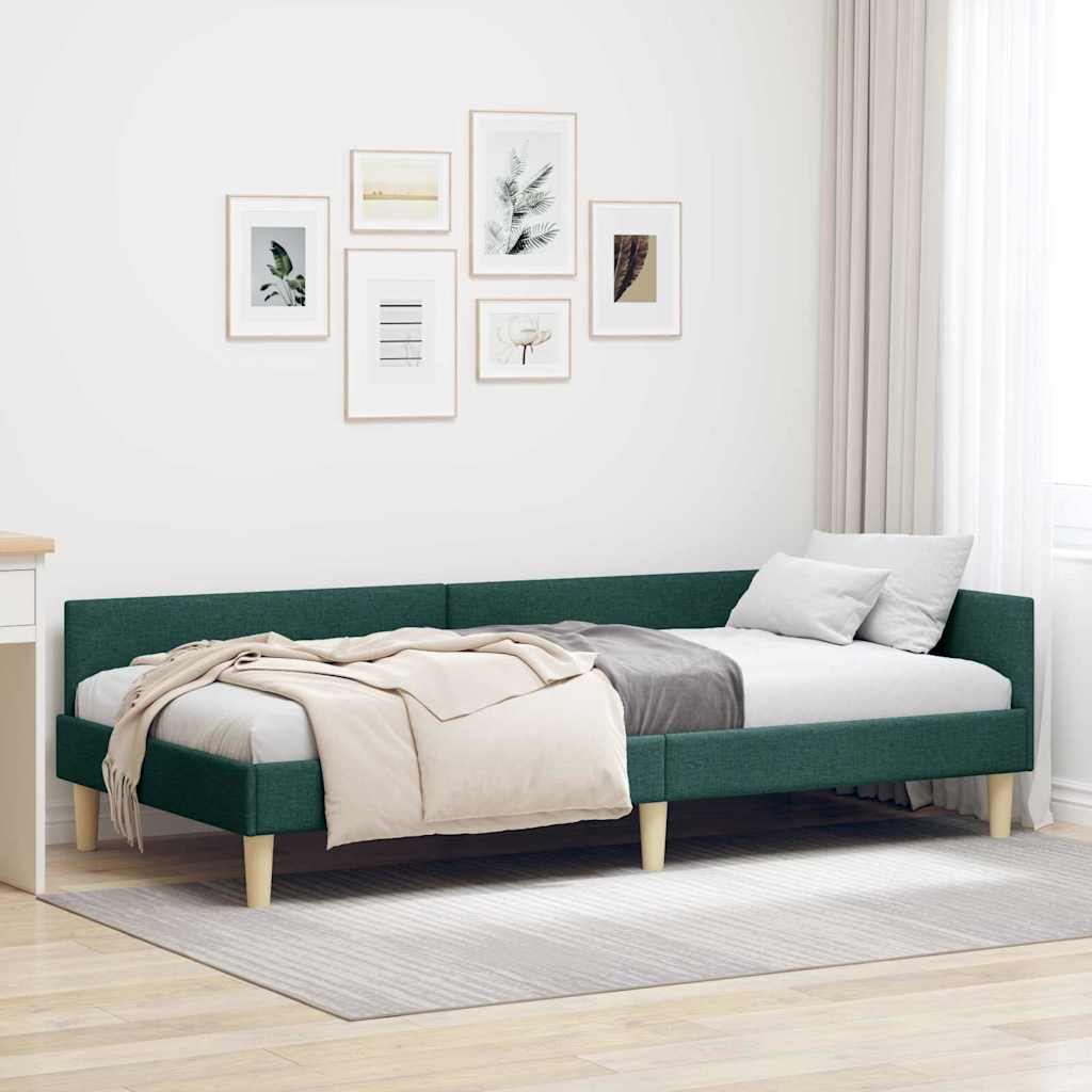 Corner Bed Frame with Headboard Dark Green 90 x 190 cm Fabric