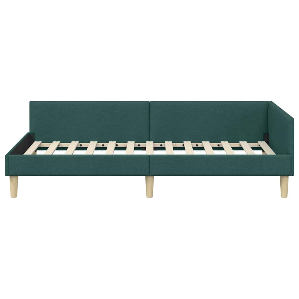 Corner Bed Frame with Headboard Dark Green 90 x 190 cm Fabric