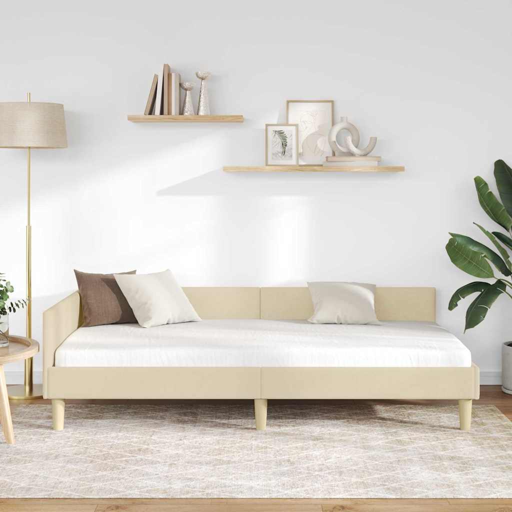 Corner Bed Frame with Headboard Cream 90 x 190 cm Fabric