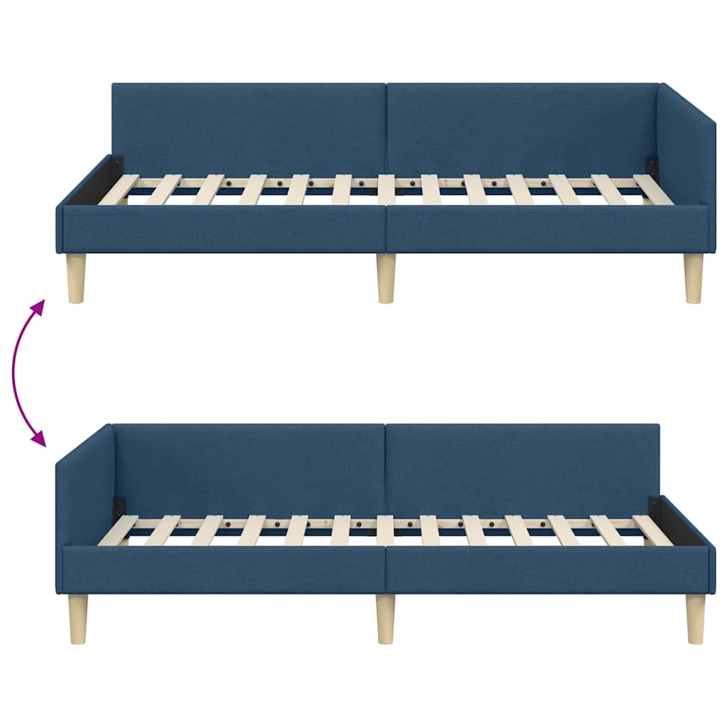 Corner Bed Frame with Headboard Blue 90 x 190 cm Fabric