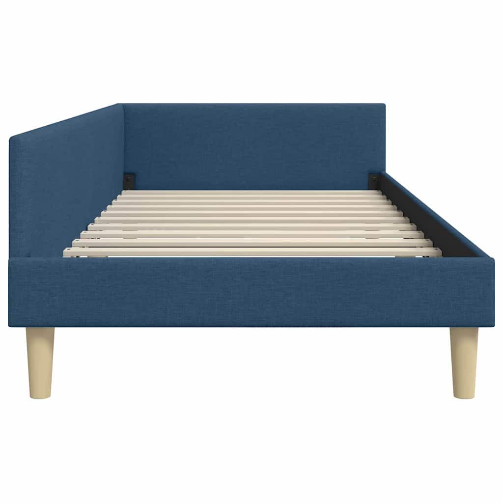 Corner Bed Frame with Headboard Blue 90 x 190 cm Fabric
