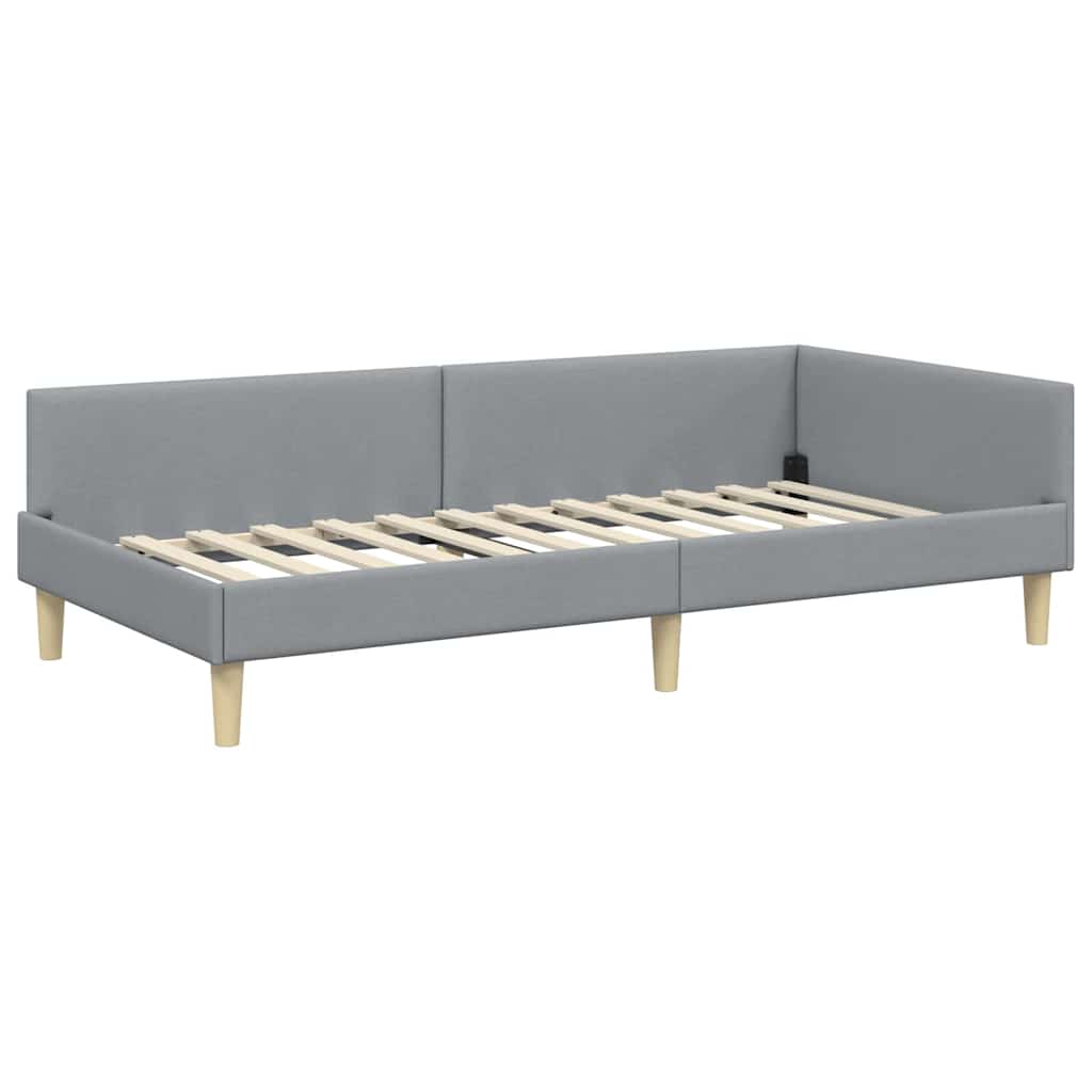 Corner Bed Frame with Headboard Light Grey 90 x 200 cm Fabric
