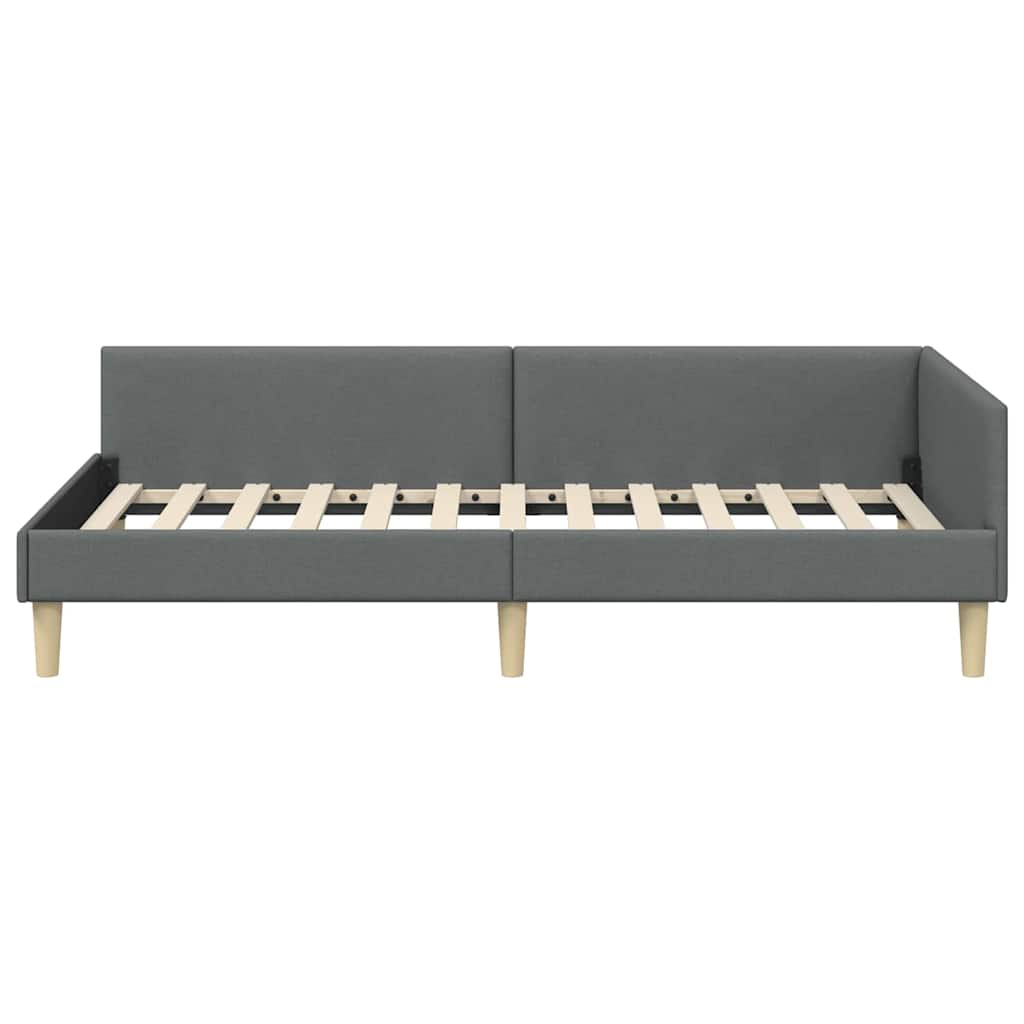 Corner Bed Frame with Headboard Dark Grey 90 x 200 cm Fabric