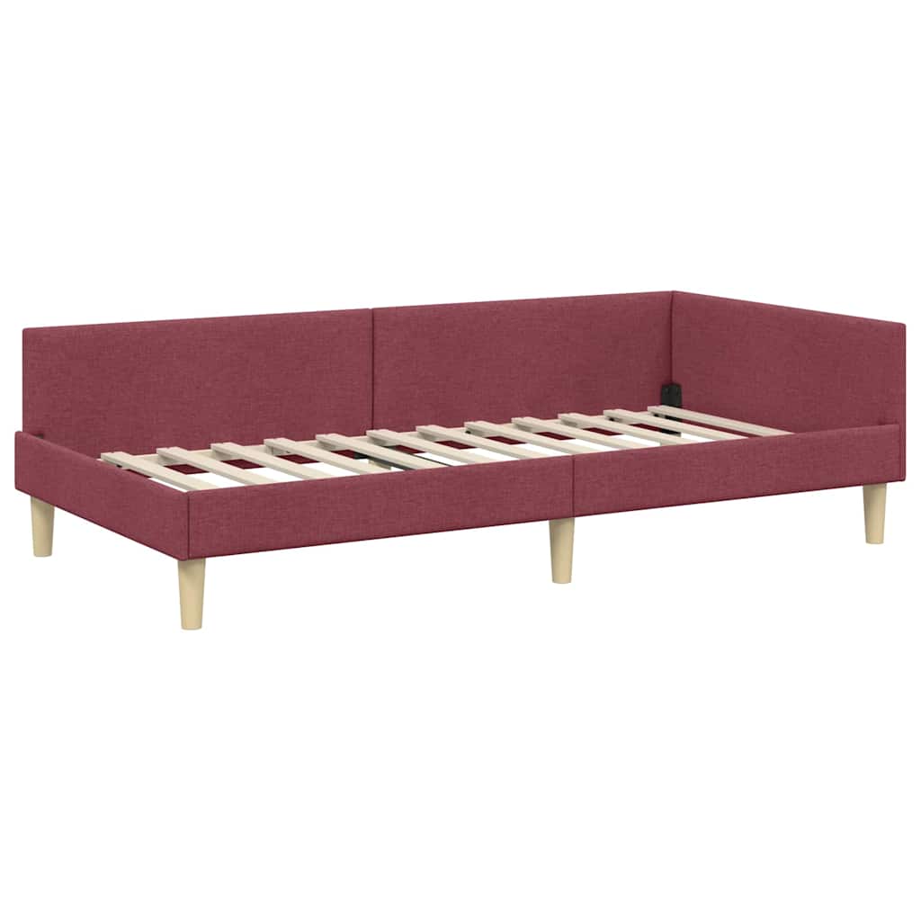 Corner Bed Frame with Headboard Wine Red 90 x 200 cm Fabric