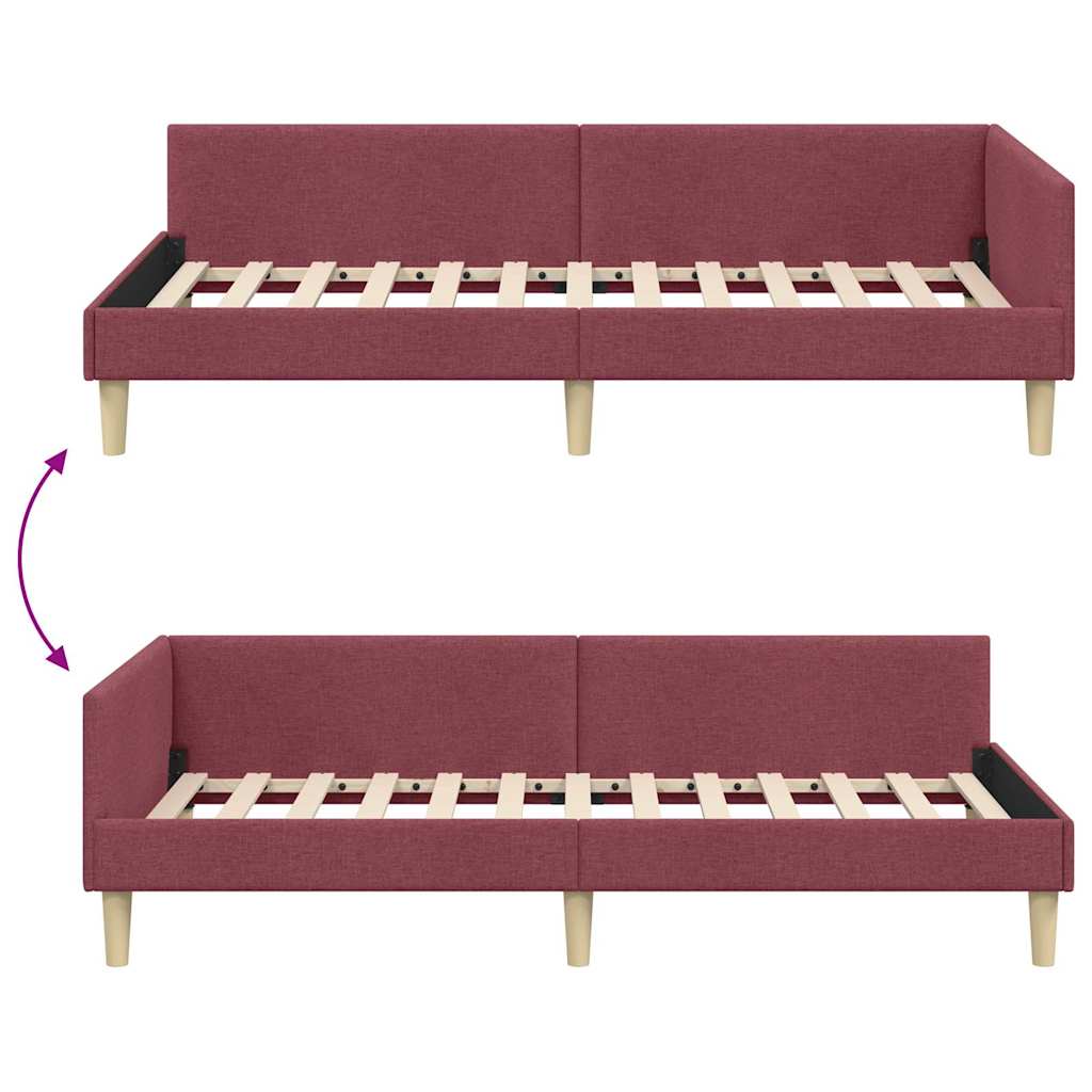 Corner Bed Frame with Headboard Wine Red 90 x 200 cm Fabric