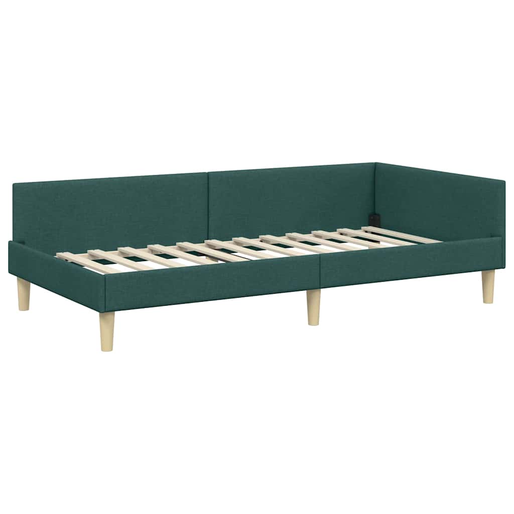 Corner Bed Frame with Headboard Dark Green 90 x 200 cm Fabric