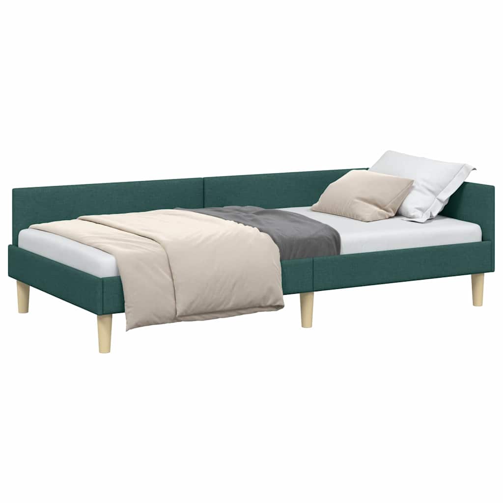 Corner Bed Frame with Headboard Dark Green 90 x 200 cm Fabric