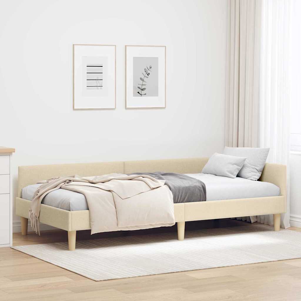 Corner Bed Frame with Headboard Cream 90 x 200 cm Fabric