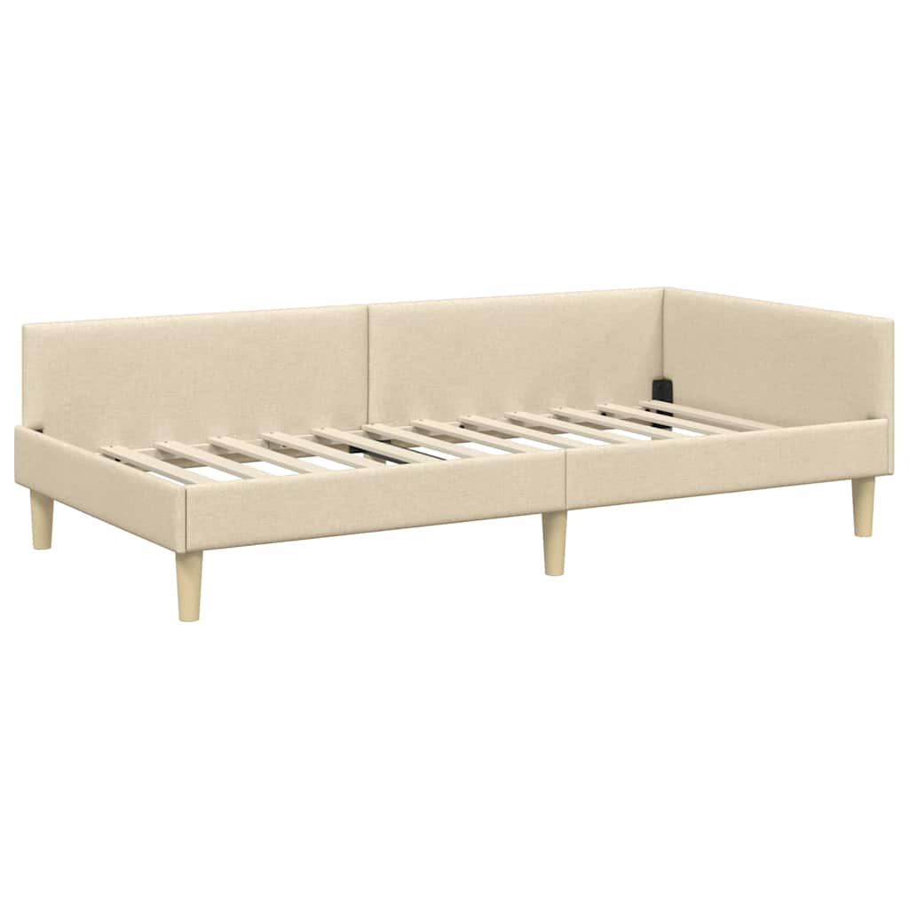 Corner Bed Frame with Headboard Cream 90 x 200 cm Fabric